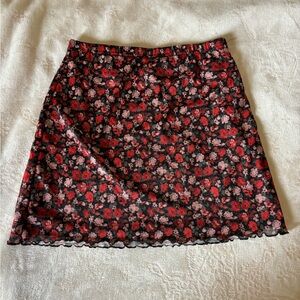 Floral Black and Red Women's Skirt